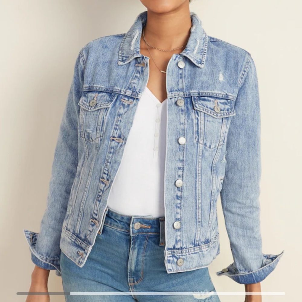 Old Navy Denim Distressed Jean Jacket XS light